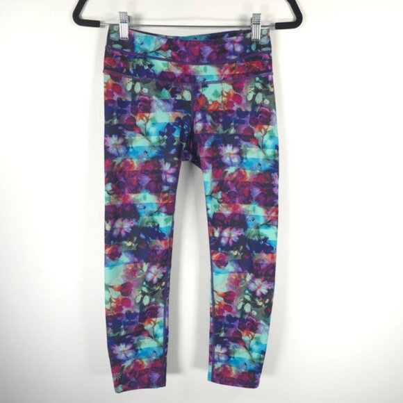 ATHLETA Floral Fade Sonar Capri Leggings Watercolor Back Zip Pocket Size XS - Picture 3 of 12